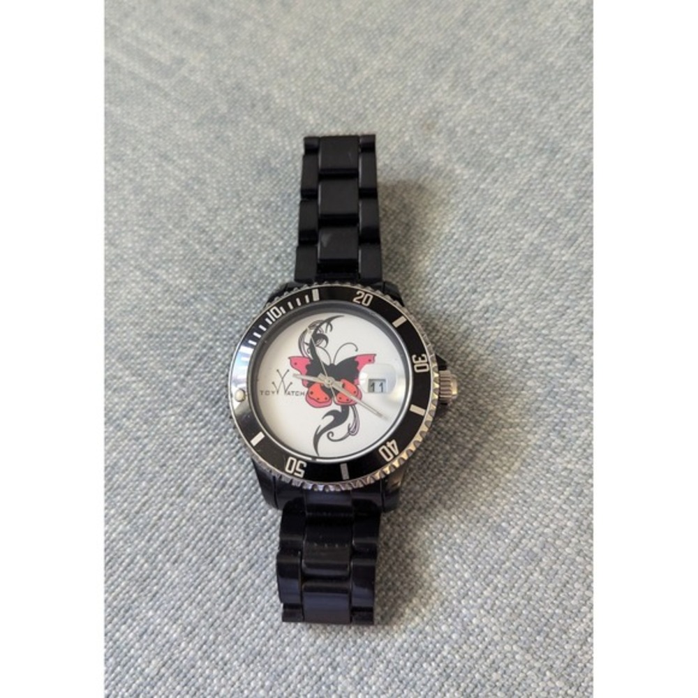 Toy Watch Mavilla Black Bracelet Butterfly Tattoo Date New Battery Steel Bezel